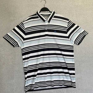 Volcom Polo Shirt Mens XXL Blue White Black Striped Polo Golf Casual Y2K Style - Picture 1 of 11