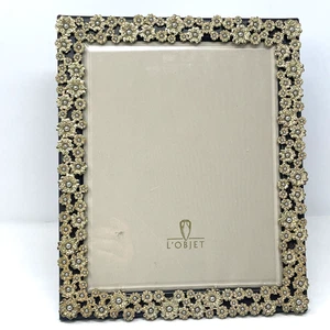 L'OBJET Gold Tone Floral Motif Frame with Faux Pearls and Beveled Glass Rare - Picture 1 of 24