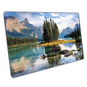 Calm Waters Spirit Island Canvas Print Mountain Landscape Wall Art for Home - Picture 1 of 10