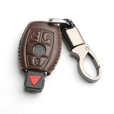 For Mercedes Benz CLA CLS CLK GLK GLA GLC Key Fob Cover Case Brown Leather - Image 1 of 4