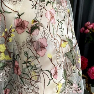 Beautiful Floral Embroidered Tulle Fabric For Dress, Garments, Crafts DIY - Picture 1 of 10