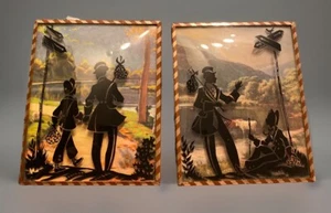 Reverse Painted Silhouette Man & Boy Hobo’s/Tramps Glass Framed Picture 5 X 4 - Picture 1 of 2