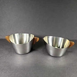 Vintage Dänisches Edelstahl und Teak Zucker und Milchkännchen Pinguin Dänemark - Bild 1 von 9