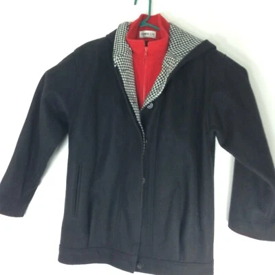 Chaqueta Abrigo de Lana con Capucha Herman Kay De Colección Negra y Roja Pata de Gallo Para Mujer Talla 8  Foto 1 de 4