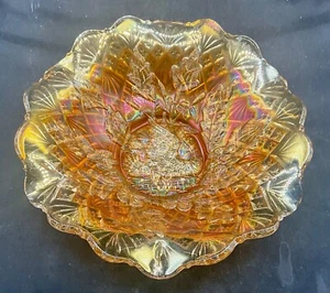 VINTAGE CARNIVAL MILLERSBURG RADIUM MARIGOLD NESTING SWAN RUFFLED BOWL - Picture 1 of 8