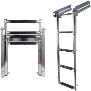 Stainless Steel 4 Step Telescoping Ladder Under Platform Slide Mount Boat Ladder - Picture 1 of 10