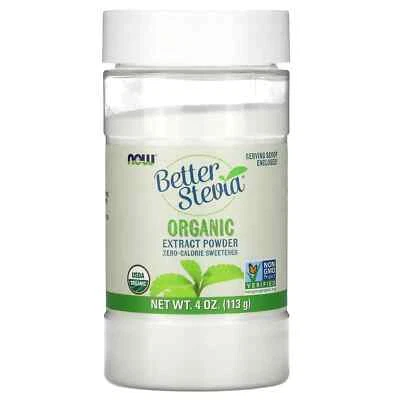 Now Foods Better Stevia Organic Extract Powder 4 oz. Zero Cal Sweetener Exp 2031 - Image 1 of 3