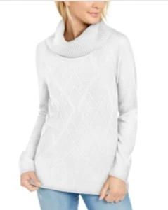 Tommy Hilfiger Womens Ivory Cable Knit Long Sleeve Cowl Neck Sweater. Size XS. - Picture 1 of 6