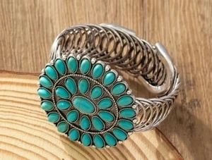 Armreif Indianerschmuck Stil Türkis Druck Manschette Vintage Little Big Horn - Bild 1 von 6