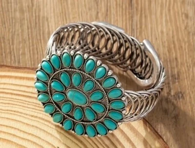 Armreif Indianerschmuck Stil Türkis Druck Manschette Vintage Little Big Horn - Bild 1 von 4