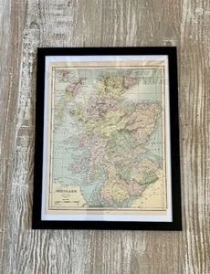 Original alte antike KARTE von SCHOTTLAND / IRLAND, 1889 Weltatlas (gerahmt) - Bild 1 von 3