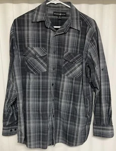 Beverly Hills Polo Club Button Up Shirt Mens M Black/Gray Long Sleeve. 0605 - Picture 1 of 3