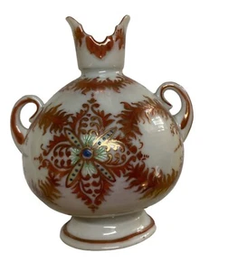 Vintage Hand-Painted Porcelain Vase With Gold & Red Floral Design - Picture 1 of 5
