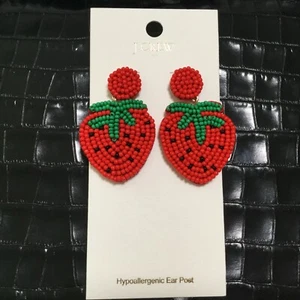 J.Crew Factory NWT Strawberry Beaded Earrings - Picture 1 of 7