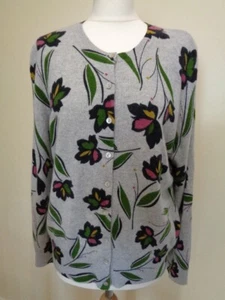 AUTOGRAPH GREY AND MULTI FLORAL PRINT CASHMERE CARDIGAN - SIZE 16 - Picture 1 of 7