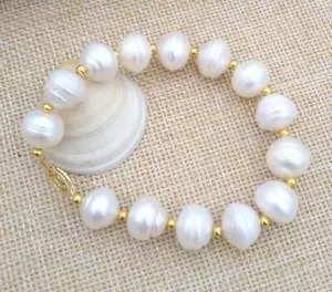 Beautiful 7.5"-8" 12-13mm South Sea Genuine White Pearl Bracelet 14k Gold P - Picture 1 of 4