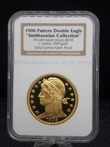 UNITED STATES 1906 SMITHSONIAN COLLECTION PATTERN 1OZ GOLD SLAB NGC UCAM PROOF - Picture 1 of 2