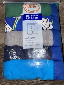Wonder Nation ~ Boys Boxer Briefs 5-Pair Underwear Cotton Tag Free ~ L (10-12) - Picture 1 of 3