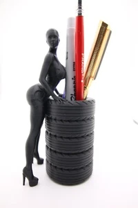 Beautiful Woman Tire Stack Figure Desktop Stand to Hold Pens, Pencils, Markers - Picture 1 of 8