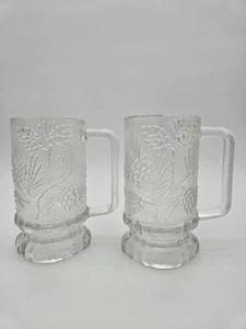 Indiana Glass Company Tiara Ponderosa Pine Cone Clear Beer Mug Vintage Set of 2 - Picture 1 of 10