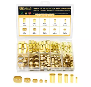 180PCS Brass Compression Sleeves Ferrules & Inserts Tube OD 1/2" 3/8" 5/16" 1/4" - Picture 1 of 7