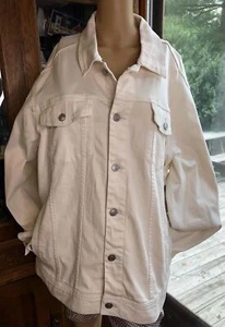 NWT George White Denim Jean Jacket Button Up Collared Chest Pockets - Picture 1 of 6