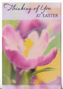 NEW Easter Card apx 5x8 Thinking of You at Easter - Purple Flower