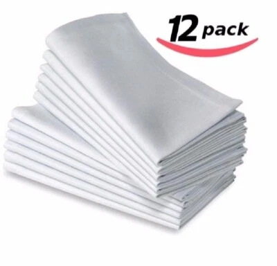 Pack of 12 Large White Polycotton Napkins Table Linen Dinner Hotel Wedding Party - Image 1 of 4