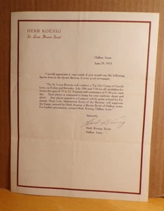 RARE 1953 St Louis Browns Baseball Scout Signed Letter Herb Koenig Halbur Iowa - Picture 1 of 4