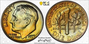 MS65 1977 10C Roosevelt Dime, PCGS Secure- Pretty Album Toned - Picture 1 of 6
