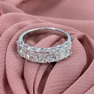 3 Ct Radiant-Cut VS1 Lab Grown Diamond Half Eternity Wedding Band 14K White Gold - Picture 1 of 6