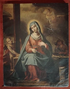 Dipinto olio su tela - Madonna con angeli - Foto 1 di 8