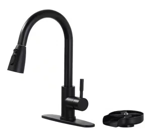 Kitchen Faucet Swivel Single Handle Sink Pull Down Sprayer Mixer Tap Deck Plate - Picture 1 of 3