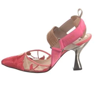 Rare Pink FENDI Colibri Floral  Embroidered Kitten Heels Pumps US 7/37 MSRP$1299 - Image 1 of 4