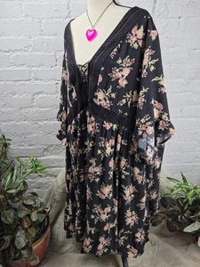 Abito da festa torrido nero floreale boho strega gotico capriccioso taglia 5X scuro - Foto 1 di 11