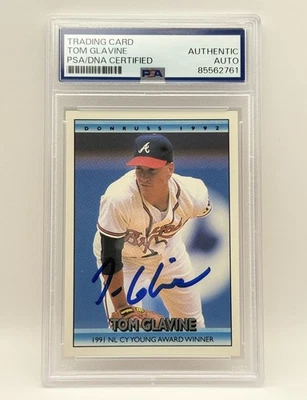 Tarjeta de béisbol Donruss 1992 autógrafo firmado por Tom Glavine 91 NL Cy Young losa PSA Foto 1 de 2