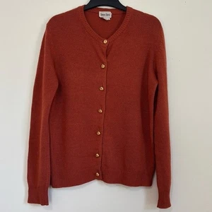 Neiman Marcus Kaschmir Gold Knoten Knöpfe Langarm Strick Rot Pullover Cadigan - Bild 1 von 12