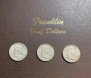 US Franklin Half Dollar 1951 P, 1951 D, 1952 D - 90% Silver - Picture 1 of 4