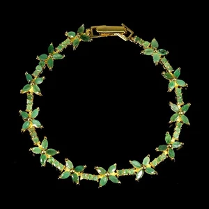 925 Sterling Silver Bracelet Marquise Emerald Natural Gemstone Jewelry 7.5inches - Picture 1 of 14