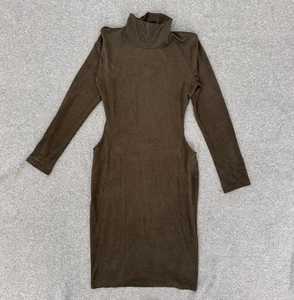 Abito Cefian donna piccolo verde scamosciato manica lunga aperto schiena girocollo bodycon - Foto 1 di 9