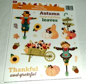 FALL Window Clings ~ AUTUMN BREEZE & FALLING LEAVES/THANKFUL AND GRATEFUL - Picture 1 of 1
