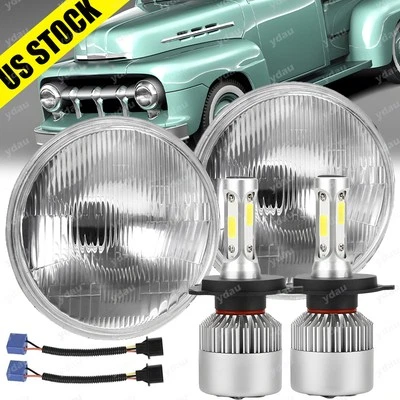 Pair 7" Inch Round LED Headlights DRL for Ford F1 1948 1949 1950 1951 1952 - Image 1 of 4