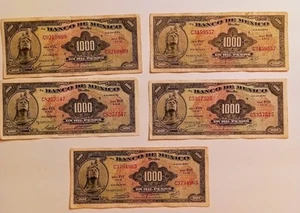 Mil Pesos Mexican $1000 1973 Cuantemoc Chichen-itza Pyramid Discontinued (5) Lot - Picture 1 of 12