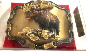 Vintage RAINTREE BUCKLE & JEWELRY INC Moose Belt Buckle Western Design - Picture 1 of 10