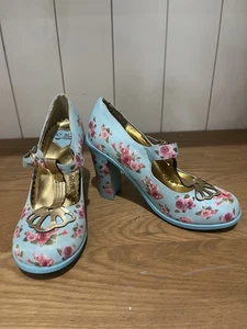 Puderblau Blumen T-Bar Mary Jane Blockabsatz W 37 Hot Chocolate Design - Bild 1 von 12