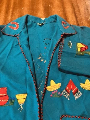 Chaqueta Vintage Años 40 Talla S Lana LOPEZ MEXICO Adornada FIELTRO Pareja En Espalda Foto 1 de 4