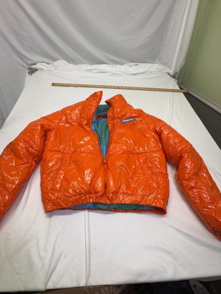Винтажный членов только Hi-Shine пуховик куртка яркий оранжевый W синий подкладка маленький Y2K - Изображение 1 из 4