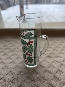 West Virginia Glass Holly Berry Pitcher Christmas Barware - Picture 1 of 15