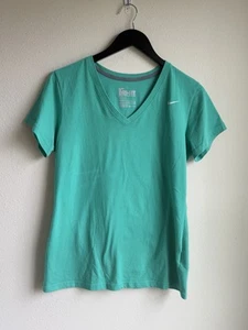 Nike Dri-Fit Teal Slim Fit V-neck Short Sleeve T-shirt Active Wear Large - Picture 1 of 8