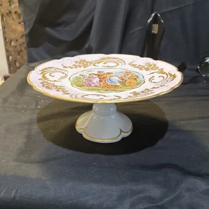 Vintage Limoges France Pedestal Cake Plate Hand Painted design 4x9 1/2 In - Picture 1 of 15
